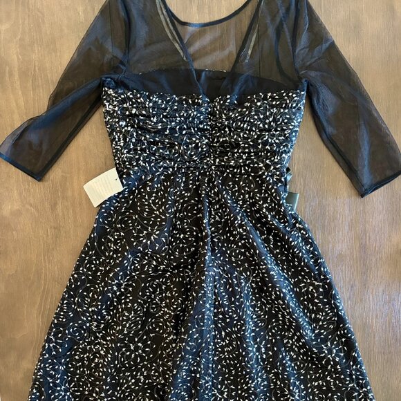 JS Collections Black Mesh Embroidered Sequin Cocktail Dress - Size 8 - Picture 2 of 16